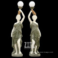 Custom life size marble stone lady angel statue with lamp